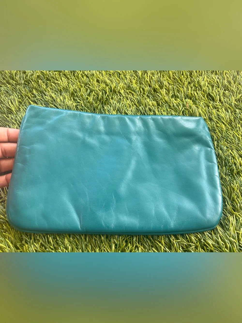 Anne Klein Vintage Teal Leather Cosmetic Pouch